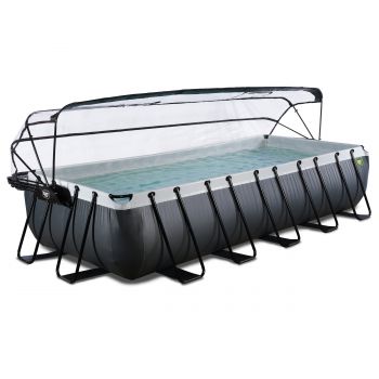 EXIT Black Leather zwembad 540x250x100cm met zandfilterpomp en overkapping - zwart
