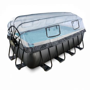 EXIT Black Leather zwembad 400x200x122cm met zandfilterpomp en overkapping - zwart