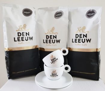 actie den leeuw koffiebonen swart 3 kg met gratis kop en schotel